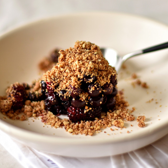 blackberry and blueberry pecan crumble